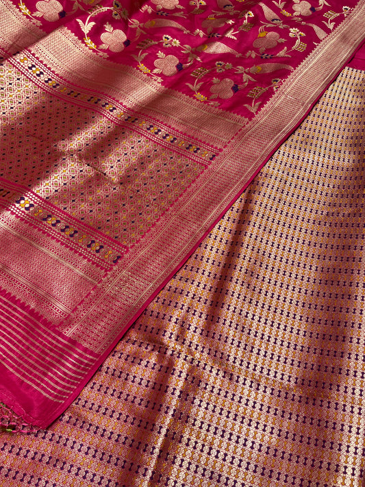 RANI COLOUR PURE BANARASI KATAN SILK SAREE EMBELLISHED WITH ZARI WEAVES