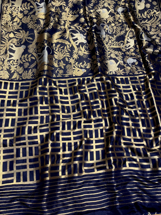 NAVY BLUE COLOR PURE BANARASI KATAN SILK SAREE EMBELLISHED WITH ZARI WEAVES