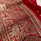 WHITE & RED COLOURS GEORGETTE KHADDI EMBROIDERED SAREE EMBELLISHED WITH CUTDANA AND ZARDOZI WORK