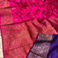 HOT PINK COLOUR KUCHAI RAW SILK SAREE WITH CONTRAST BLOUSE EMBELLISHED WITH ZARI BORDER