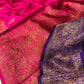 HOT PINK COLOUR KUCHAI RAW SILK SAREE WITH CONTRAST BLOUSE EMBELLISHED WITH ZARI BORDER