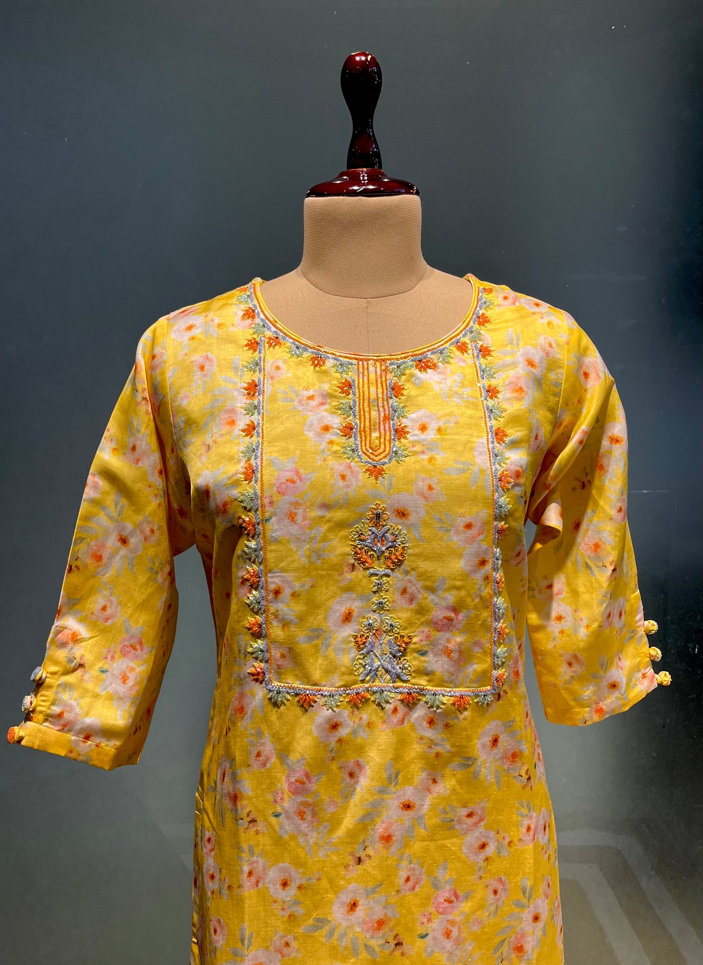 YELLOW COLOURED RAW SILK KURTI EMBELLISHED WITH KARDANA