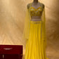 YELLOW COLOR GEORGETTE PALAZZO WITH CROP TOP & SHRUG EMBELLISHED WITH SEQUINS & CUTDANA WORK