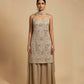 DUSTY BEIGE CUTWORK SLEEVELESS SUIT WITH PALAZZO