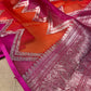 HOT PINK COLOUR PURE SILK UNSTITCHED SUIT WITH ORGANZA DUPATTA EMBELLISHED WITH ZARI WEAVES