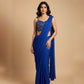 ROYAL BLUE CHINON READYMADE SAREE WITH BEADS EMBROIDERED BLOUSE