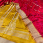 YELLOW COLOUR PURE SILK UNSTITCHED SUIT WITH CONTRAST DUPATTA EMBELLISHED WITH ZARI BORDER