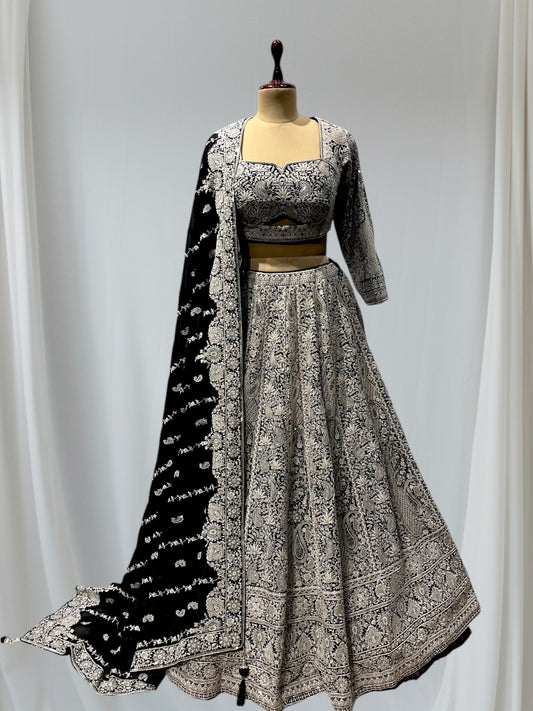 BLACK COLOR GEORGETTE LEHENGA WITH READYMADE BLOUSE EMBELLISHED WITH SEQUINS  AND RESHAM WORK