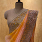 (DELIVERY IN 25 DAYS) PEACH COLOUR ORGANZA TIE-DYE GOTA PATTI WORK SAREE