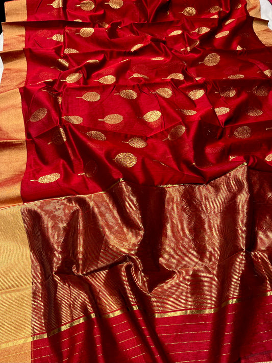 MAROON COLOUR CHANDERI SILK SAREE EMBELLISHED WITH ZARI BUTTA