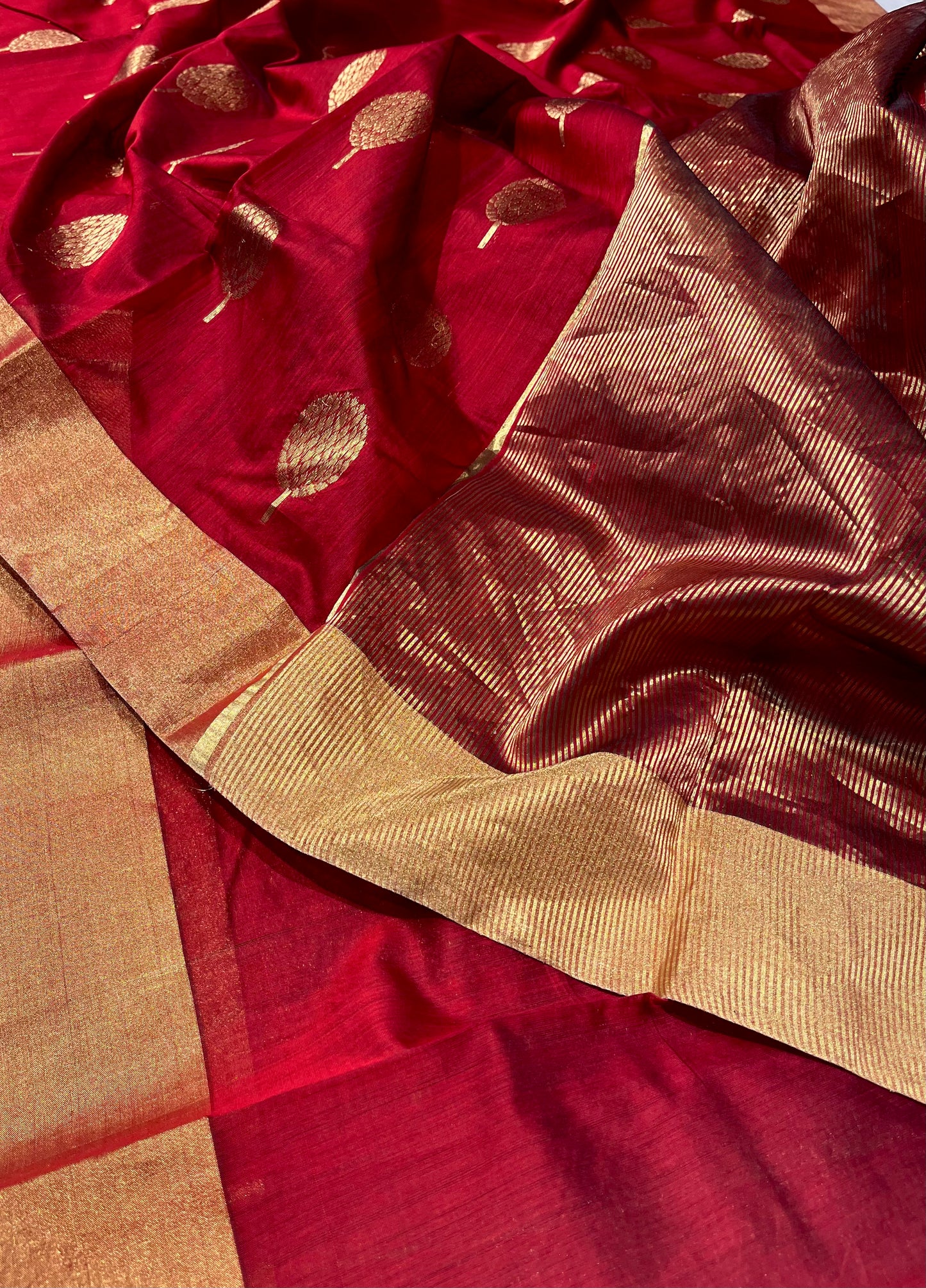 MAROON COLOUR CHANDERI SILK SAREE EMBELLISHED WITH ZARI BUTTA