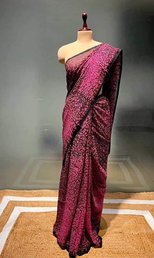 BLACK COLOUR FLORAL PRINTED CHIFFON SAREE WITH CREPE SILK BLOUSE