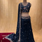 TEAL BLUE COLOR CHINON LEHENGA HAND EMBROIDERED CROP TOP BLOUSE WITH SEQUINS WORK & EMBELLISHED WITH CUTDANA