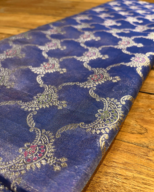 BLUE COLOUR PURE BANARASI TISSUE HANDLOOM SILK SAREE EMBELLISHED WITH ZARI WEAVES