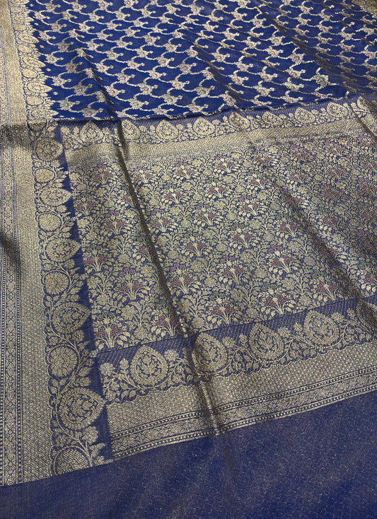 BLUE COLOUR PURE BANARASI TISSUE HANDLOOM SILK SAREE EMBELLISHED WITH ZARI WEAVES