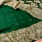 GREEN COLOUR PURE GEORGETTE KHADDI SAREE WITH BANDHANI PRINTD EMBELLISHED WITH ANTIQUE ZARI WEAVES