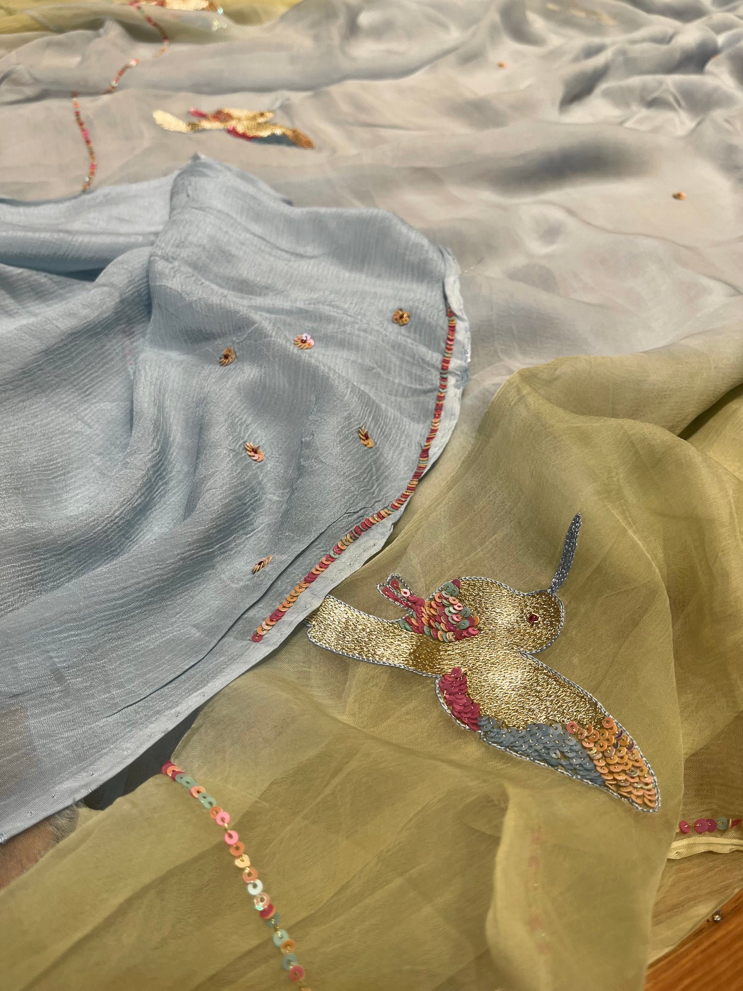 POWDER BLUE CHIFFON SHADED EMBROIDERED SAREE