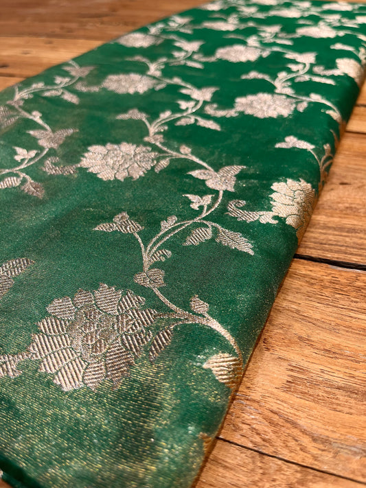 GREEN COLOUR BANARASI TISSUE SILK HANDLOOM SAREE EMBELLISHED WITH ZARI WEAVES