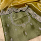 GREEN & MUSTARD SHADED COLOUR TISSUE ZARDOZI EMBROIDERED SAREE