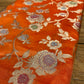ORANGE COLOUR PURE BANARASI HANDLOOM SILK SAREE EMBELLISHED WITH ZARI WEAVES - Kothari Sons