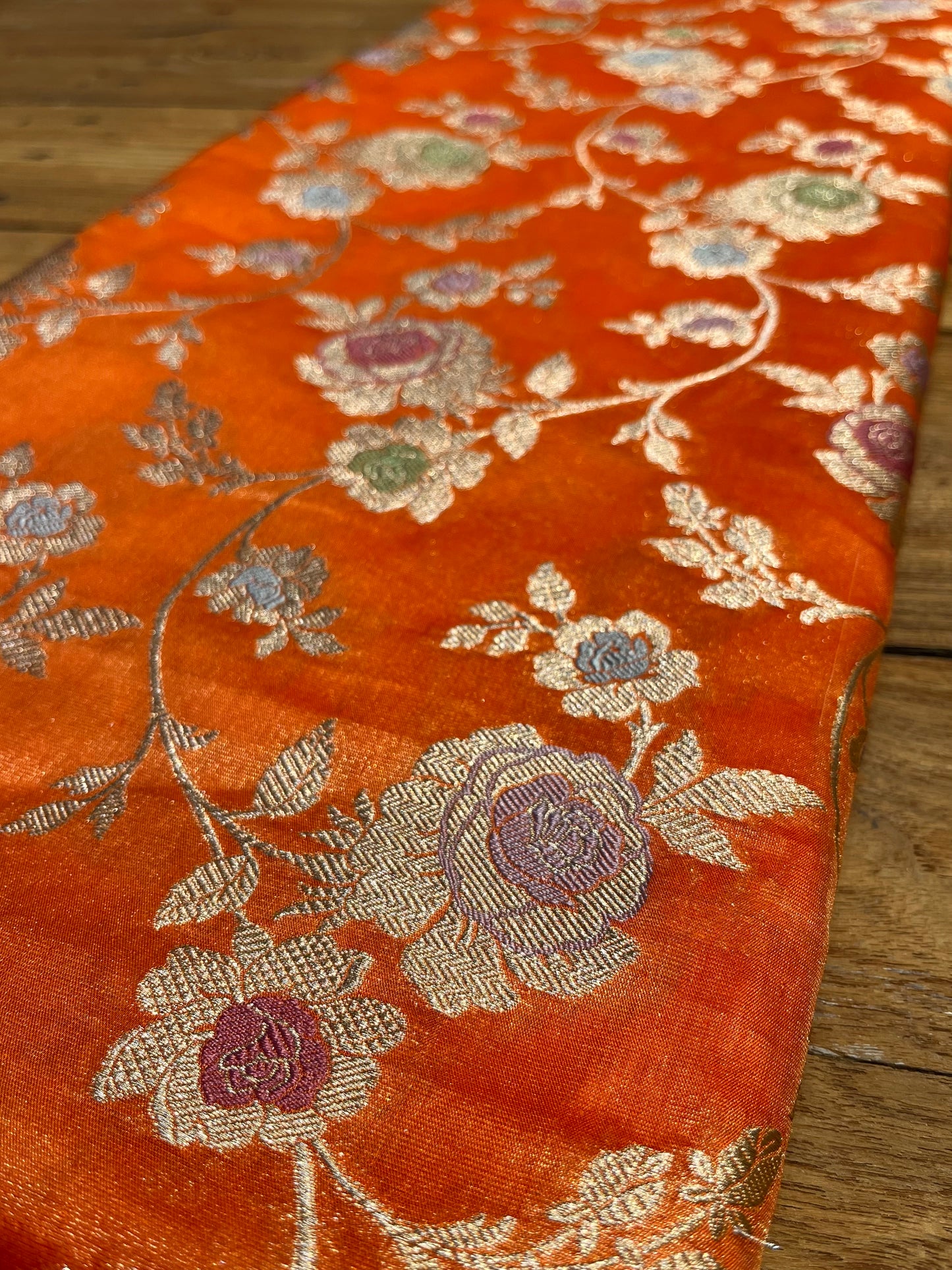 ORANGE COLOUR PURE BANARASI HANDLOOM SILK SAREE EMBELLISHED WITH ZARI WEAVES - Kothari Sons