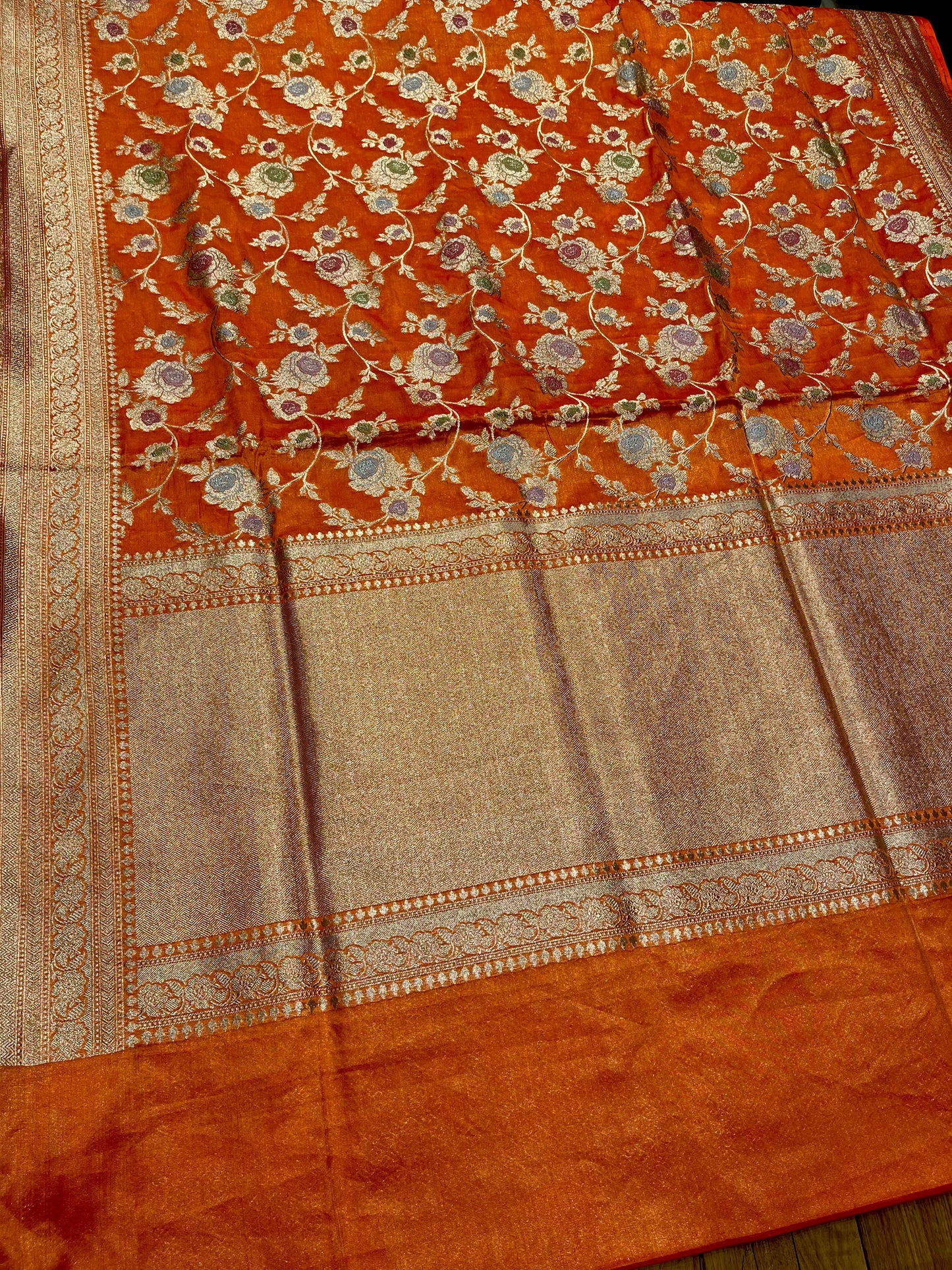 ORANGE COLOUR PURE BANARASI HANDLOOM SILK SAREE EMBELLISHED WITH ZARI WEAVES - Kothari Sons