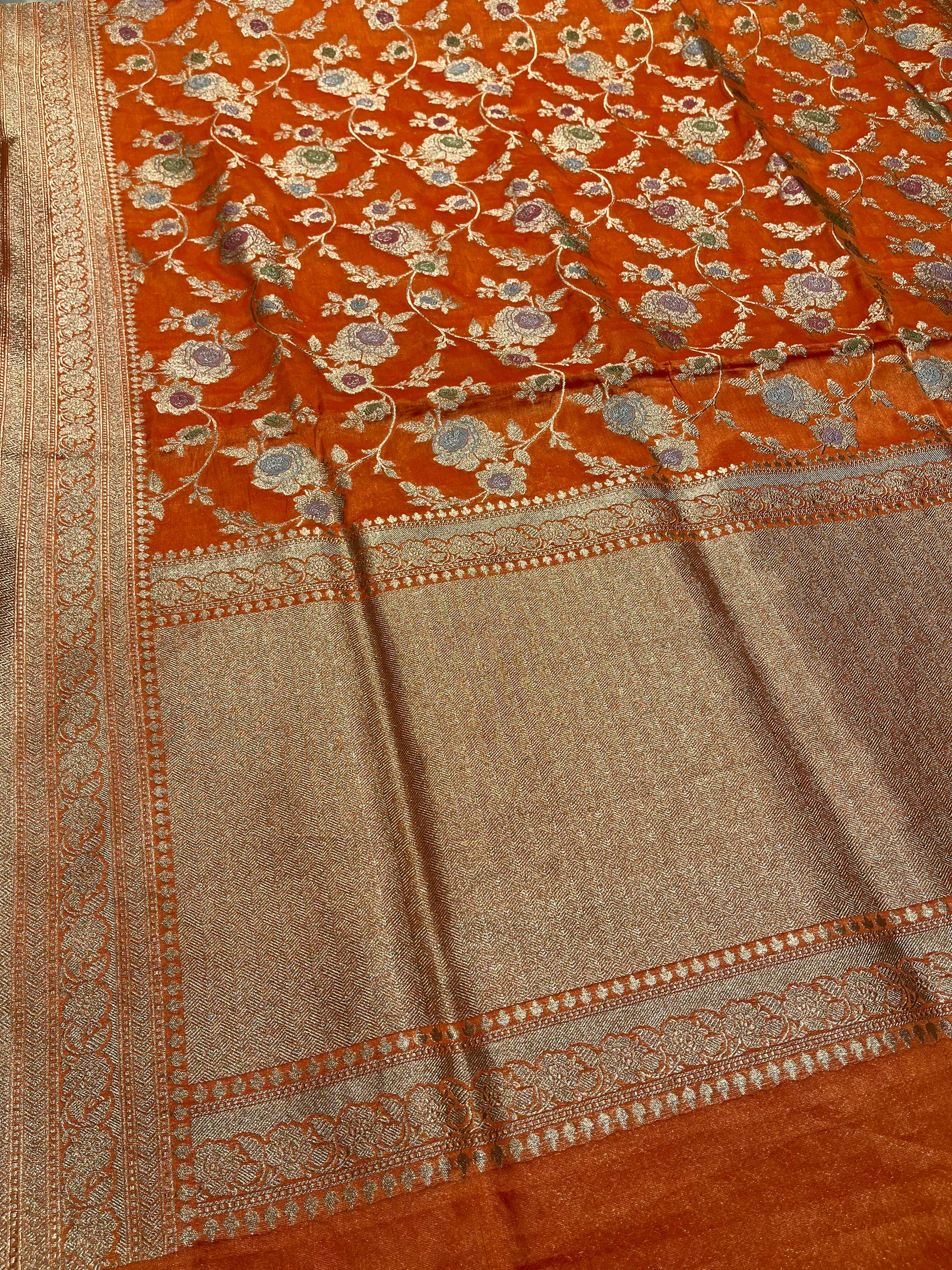 ORANGE COLOUR PURE BANARASI HANDLOOM SILK SAREE EMBELLISHED WITH ZARI WEAVES - Kothari Sons