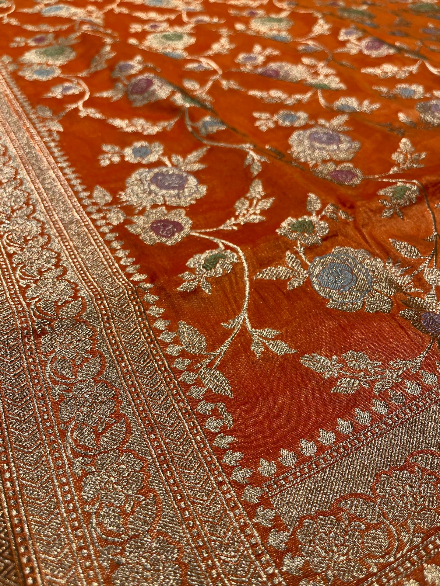 ORANGE COLOUR PURE BANARASI HANDLOOM SILK SAREE EMBELLISHED WITH ZARI WEAVES - Kothari Sons
