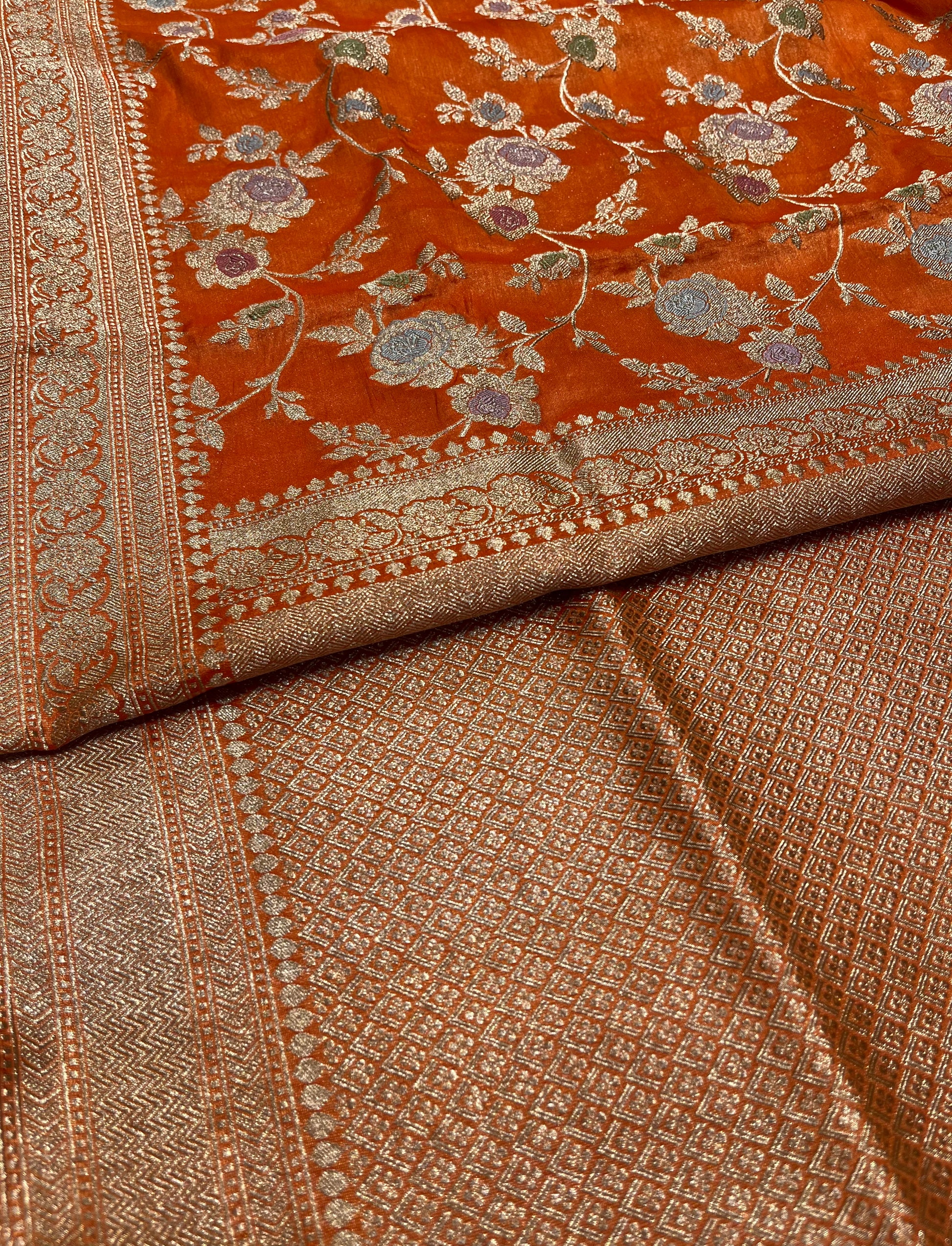 ORANGE COLOUR PURE BANARASI HANDLOOM SILK SAREE EMBELLISHED WITH ZARI WEAVES - Kothari Sons