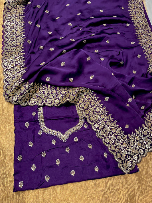 PURPLE COLOUR PURE ORGANZA GOTA PATTI EMBROIDERED SAREE