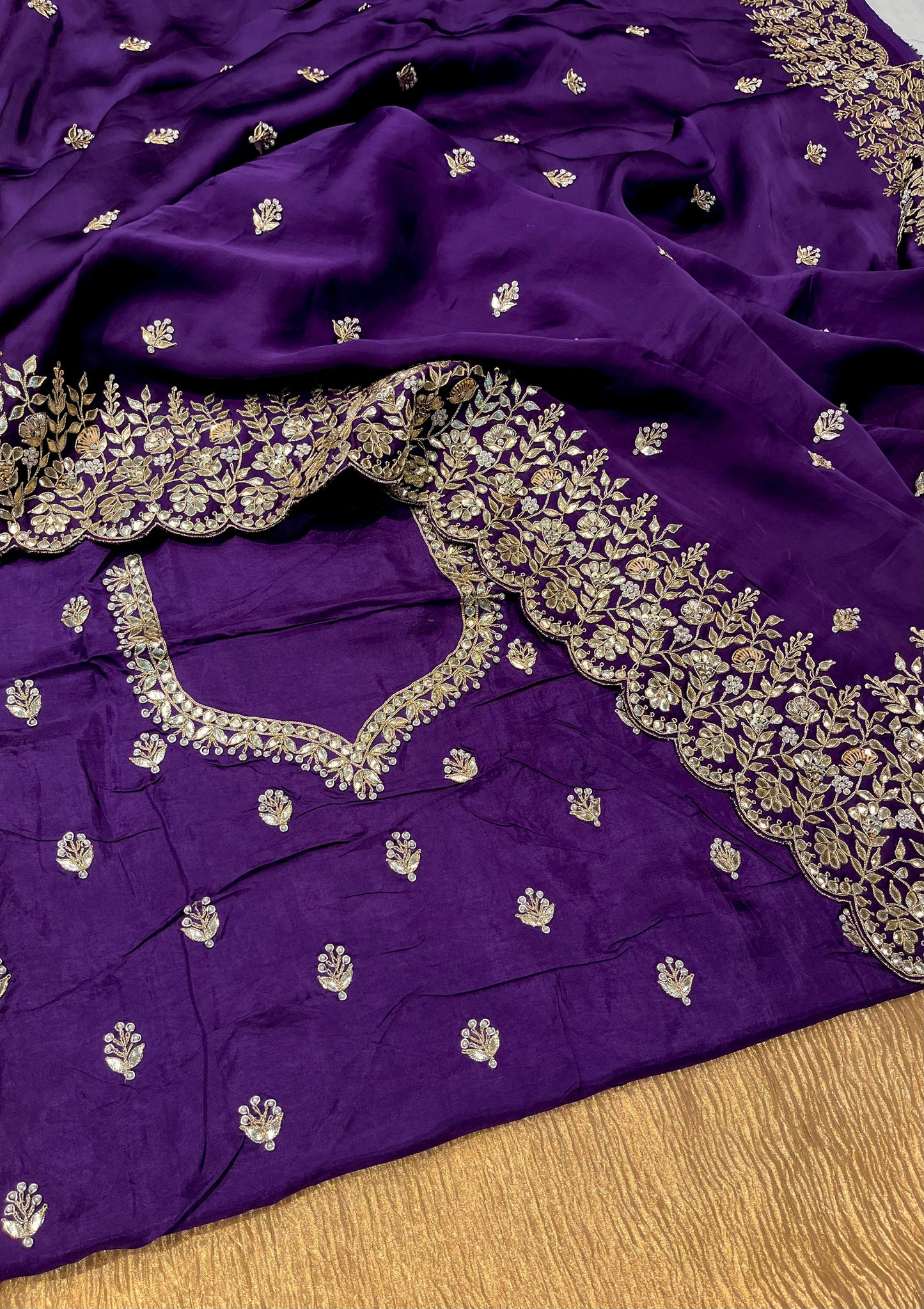 PURPLE COLOUR PURE ORGANZA GOTA PATTI EMBROIDERED SAREE