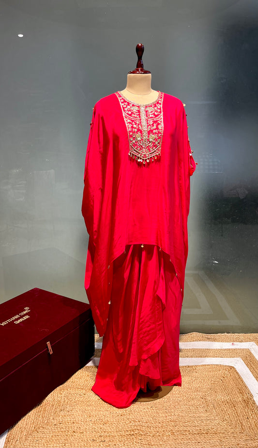 PINK COLOUR CREPE SILK DHOTI STYLE SKIRT & KAFTAN KURTA