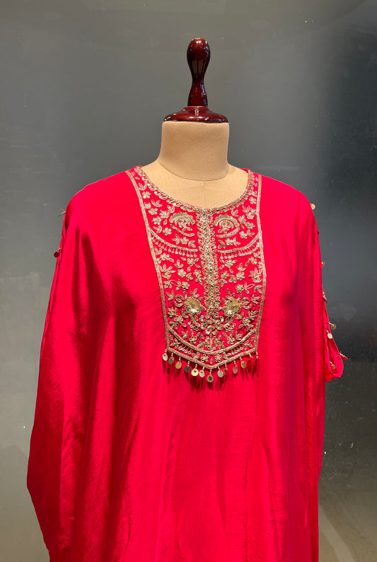 PINK COLOUR CREPE SILK DHOTI STYLE SKIRT & KAFTAN KURTA