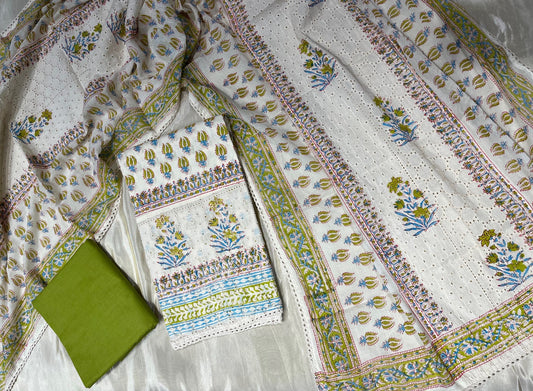 WHITE COLOUR COTTON PRINTED UNSTITCHED SUIT