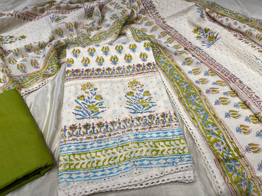 WHITE COLOUR COTTON PRINTED UNSTITCHED SUIT