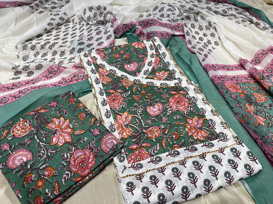 WHITE COLOUR COTTON PRINTED UNSTITCHED SUIT