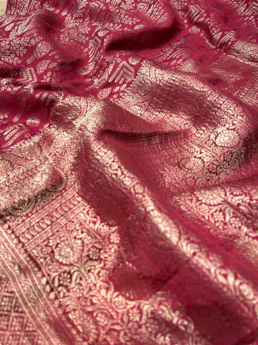 ONION PINK COLOUR MYSORE CREPE SILK SAREE EMBELLISHED WITH ZARI WEAVES
