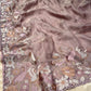 ( DELIVERY IN 25 DAYS ) MAUVE COLOR CRUSHED TISSUES EMBROIDERED SAREE EMBELLISHED WITH CROSS STITCH EMBROIDERY