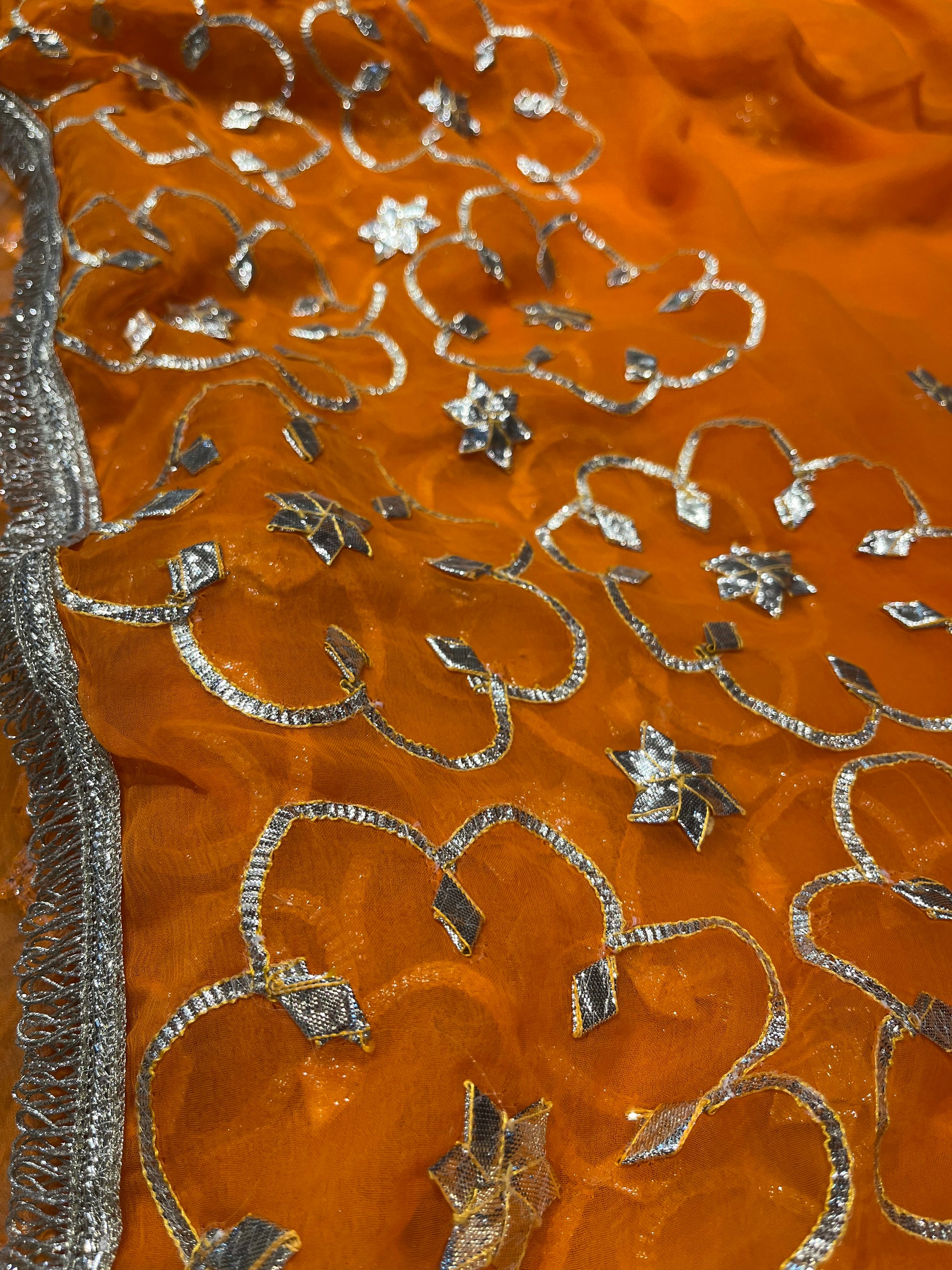 ORANGE SHADED CHIFFON GOTA PATTI WORK EMBROIDERED SAREE WITH UNSTITCHED BLOUSE - Kothari Sons