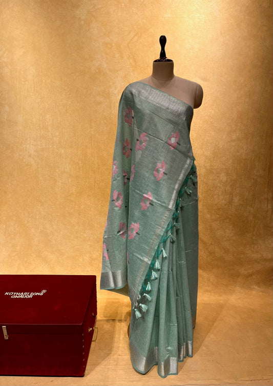 SEA GREEN COLOUR COTTON JAMDANI DHAKAI SAREE