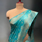 TURQUOISE COLOUR SATIN SILK SAREE EMBELLISHED WITH ZARI WEAVES