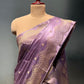 LAVENDER COLOUR SATIN SILK SAREE EMBELLISHED WITH ZARI WEAVES