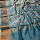 TURQUOISE COLOUR COTTON SILK PRINTED SAREE WITH ZARI BORDER