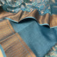 TURQUOISE COLOUR COTTON SILK PRINTED SAREE WITH ZARI BORDER