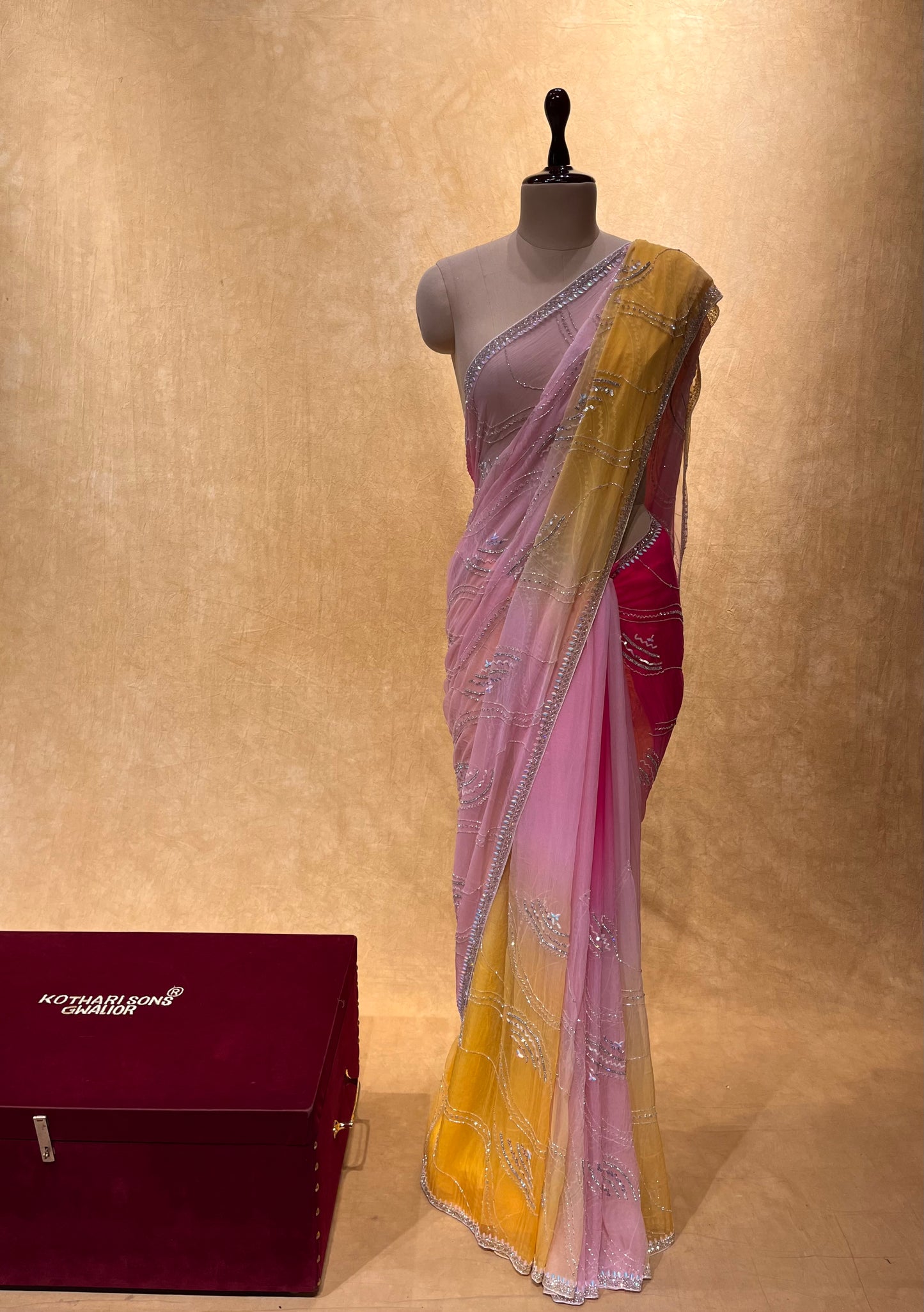 SHADED CHIFFON HAND EMBROIDERED SAREE EMBELLISHED WITH CUTDANA WORK