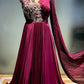 WINE COLOUR CHINON GOWN EMBELLISHED WITH ZARI EMBROIDERY