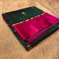 BOTTLE GREEN COLOUR PURE CHANDERI PATTU SILK SAREE WITH CONTRAST BORDER EMBELLISHED WITH ZARI WEAVES