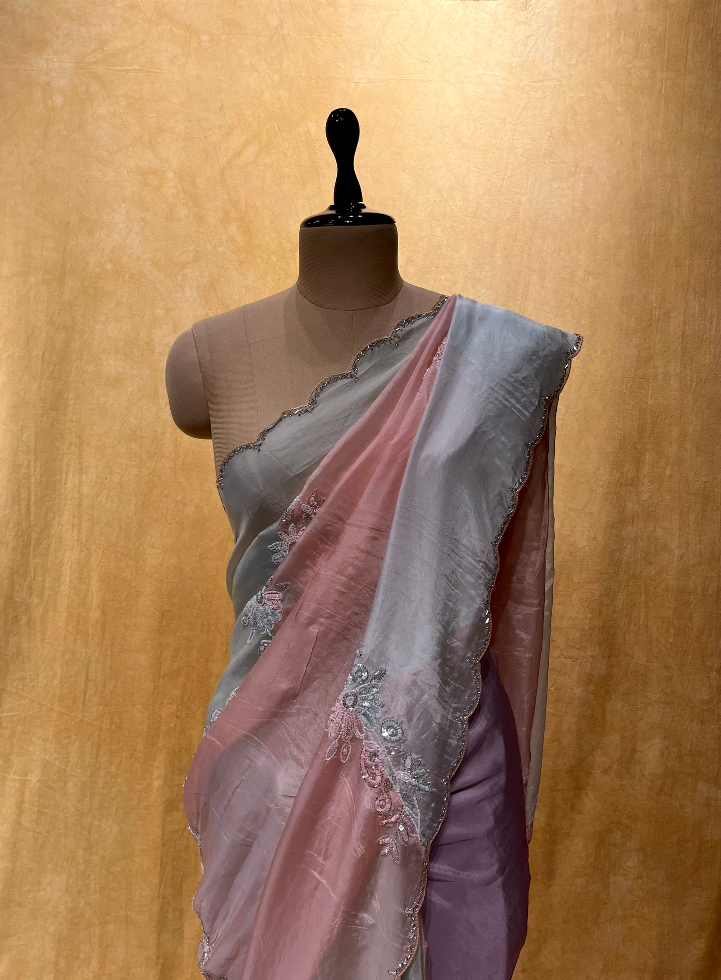 MULTI COLOUR PURE ORGANZA EMBROIDERED SAREE EMBELLISHED WITH CUTDANA & SEQUINS WORK