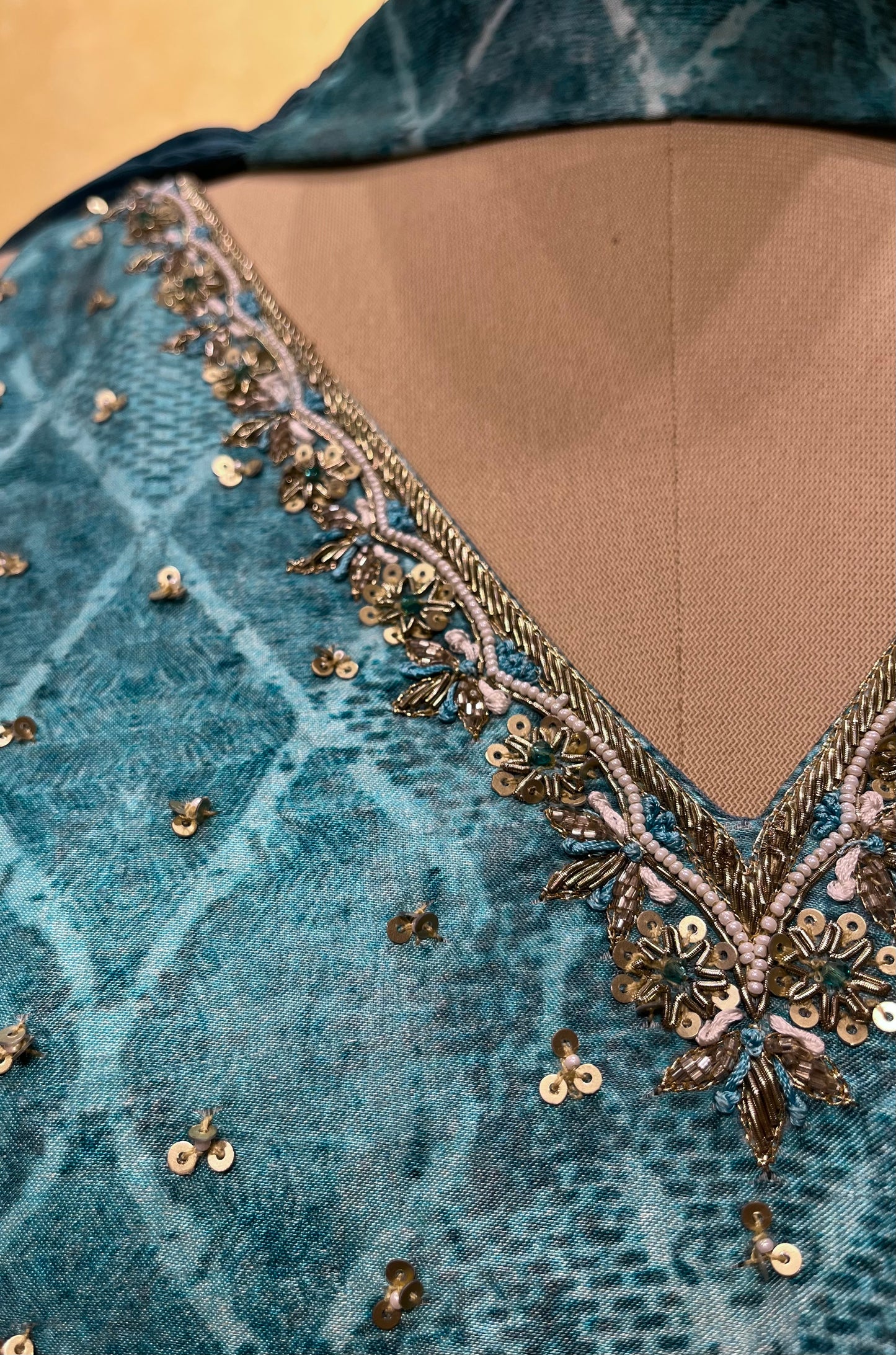 SKY BLUE COLOR CHINON LEHENGA WITH CROP TOP BLOUSE EMBELLISHED WITH ZARI WORK