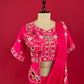 ( DELIVERY IN 25 DAYS ) HOT PINK COLOUR CHINON READYMADE HAND EMBROIDERED SAREE EMBELLISHED WITH CUTDANA AND BEADS WORK